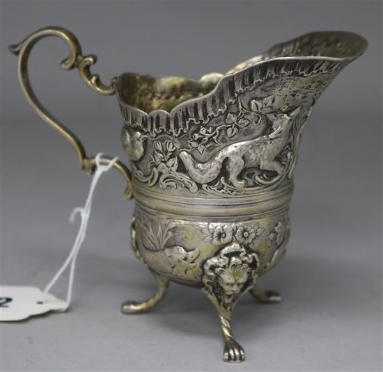 A late 19th century? Italian embossed silver cream jug, 4.5 oz.